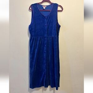 Vintage Fads Sz PL Blue Velour Velvet Button Front Pleated Maxi Dress